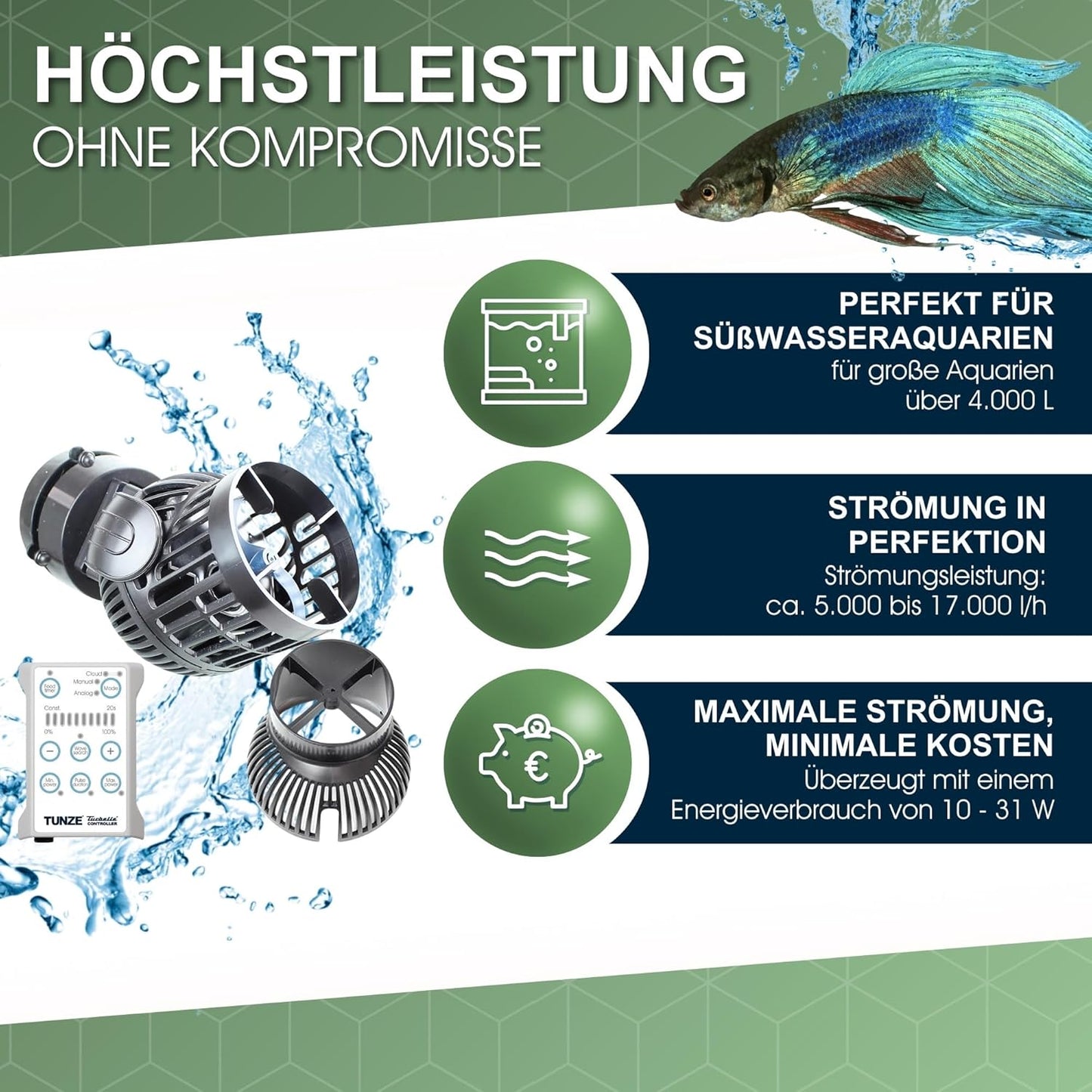 Tunze Turbelle Stream 6255 eco HUB Edition (max. 17.000 l/h / bis 27mm Glasstärke) (6255.005)