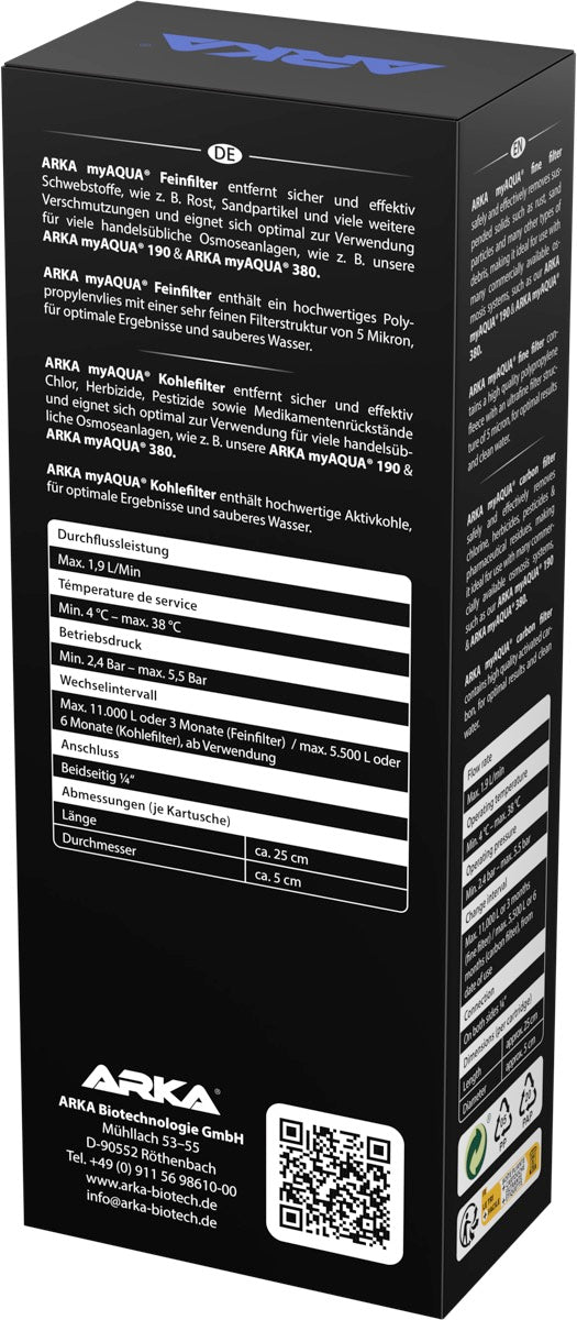 ARKA myAqua 190/380 Fein- & Kohlefilter-Set mit Quick-Fit-Anschlüssen (je 1 St.)