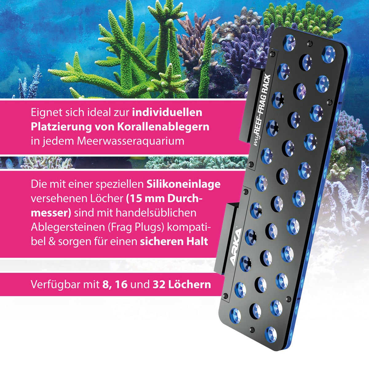 ARKA myReef Frag Rack Deck mit Magnet (32 Löcher, max. 12mm Glasstärke)