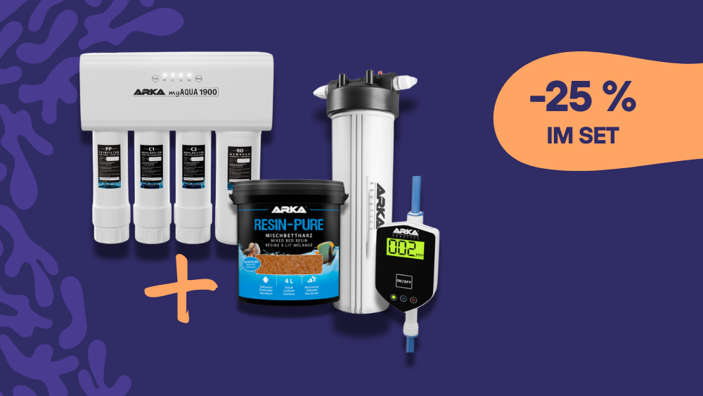 AKTION: ARKA myAQUA 1900 Osmoseanlage Starterset inkl. Multifilter 4 L, Resin Pure 4 Liter Mischbettharz, Inline-TDS-Messgerät Bundle