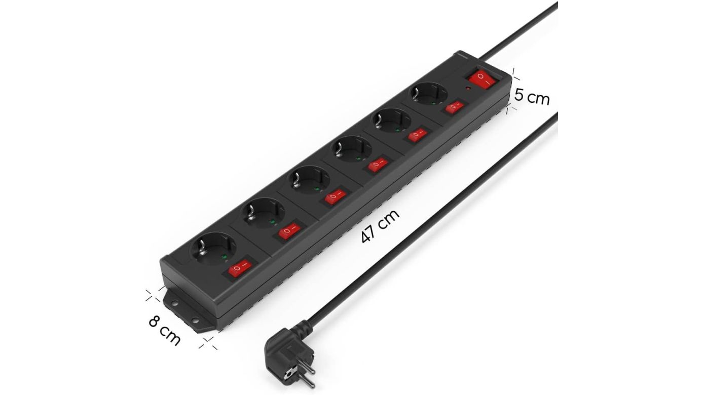 Hama Steckdosenleiste 6-fach XL schwarz, einzeln schaltbar mit Überspannungsschutz