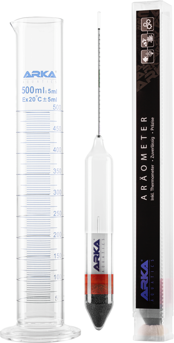 ARKA Aräometer inkl. Thermometer + Messzylinder aus Borosilikatglas
