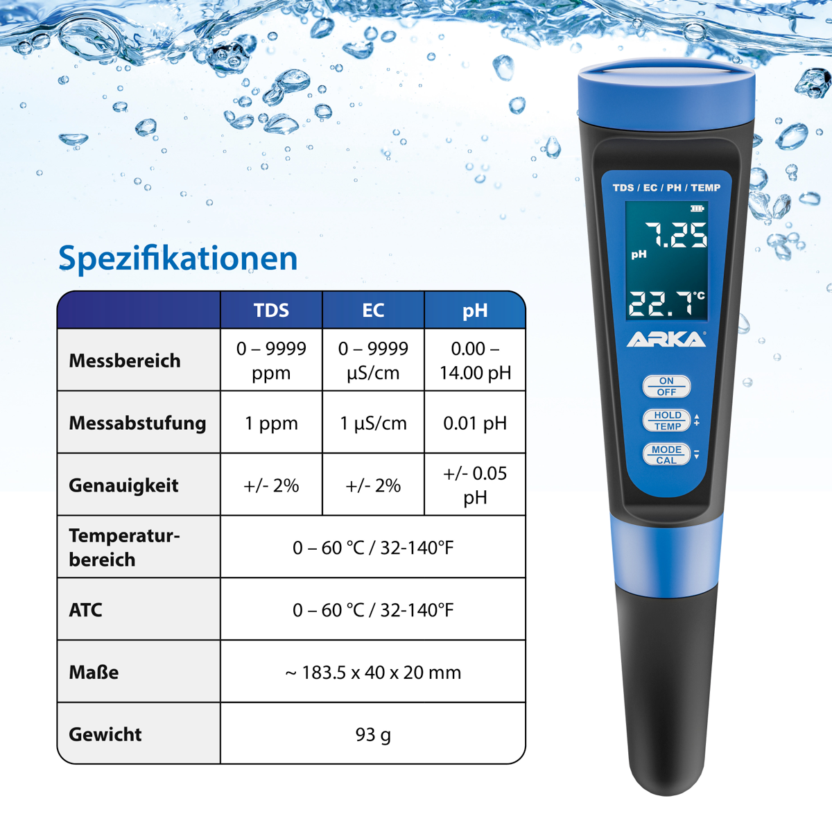 ARKA myAqua ph/TDS/EC Messgerät